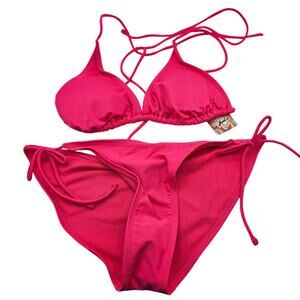OP Juniors Sz L Bikini Swimsuit Set Bright Neon Pink NEW
